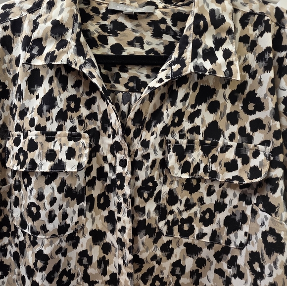 NY Collection Leopard Print Blouse Button-Up Utility Top 3/4 Roll Sleeves Large - Picture 5 of 11
